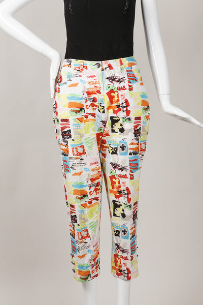 Multicolor Printed Cropped Cotton Pants