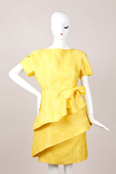 Yellow Bow Cocktail Dress with a Tiered Skirt