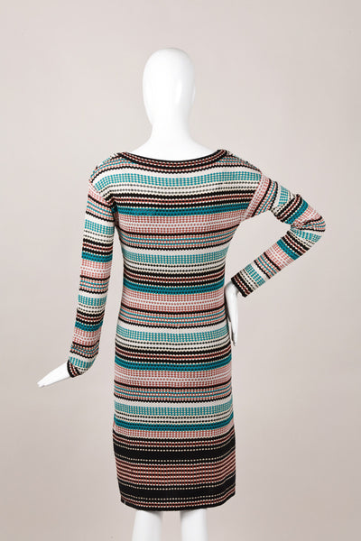 Multicolor Knit Long Sleeve V Neck Dress