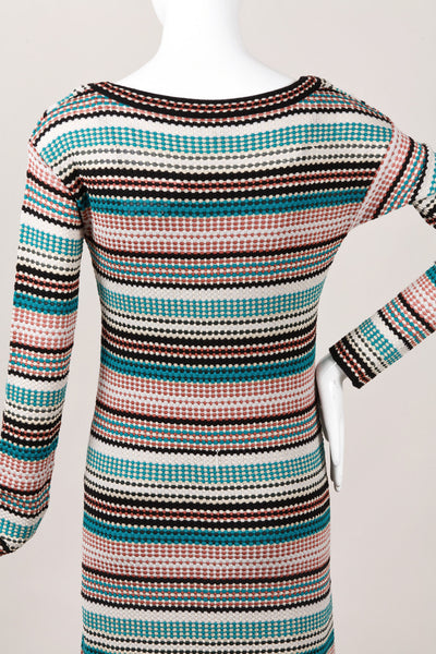 Multicolor Knit Long Sleeve V Neck Dress