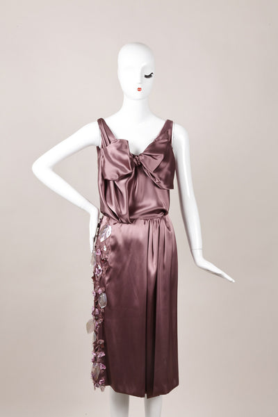 Purple Sleeveless Dress With Leaf and Bead Embellishments