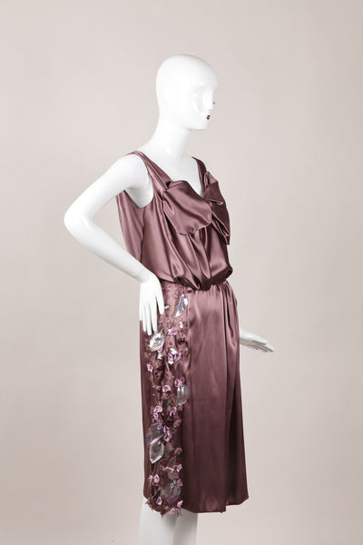 Purple Sleeveless Dress With Leaf and Bead Embellishments