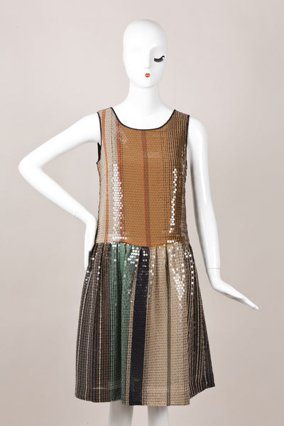 Multicolor Striped and Sequined Sleeveless Dress