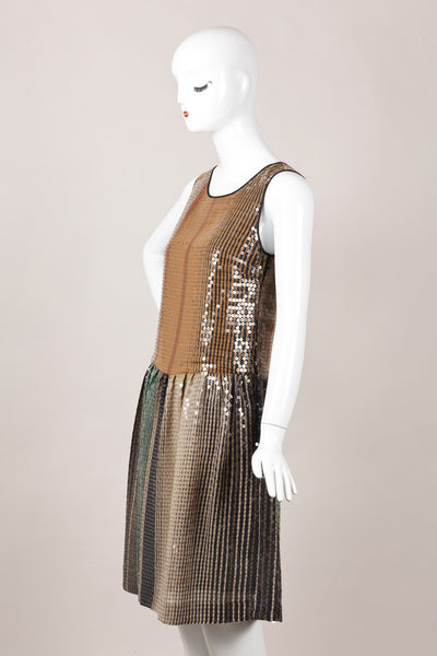 Multicolor Striped and Sequined Sleeveless Dress