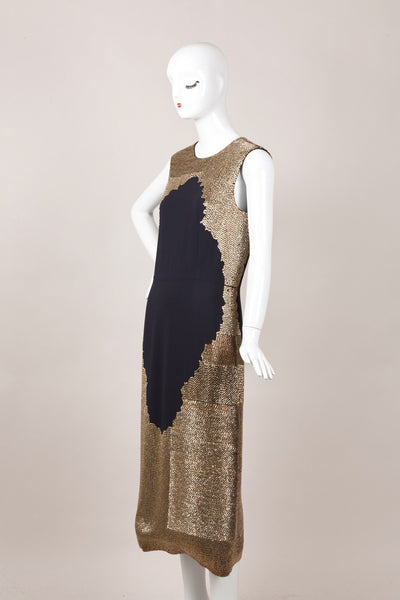 New With Tags Navy and Gold Sleeveless Embellished Dress