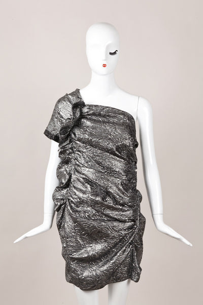 Silver Metallic One Shoulder Ruched Dress