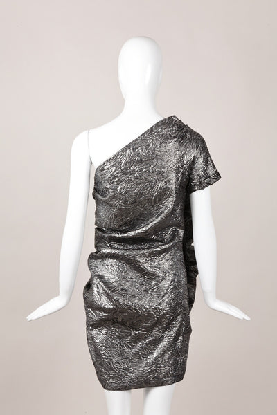 Silver Metallic One Shoulder Ruched Dress