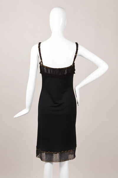 Black and Gold Metallic Mesh Trim Sleeveless Dress