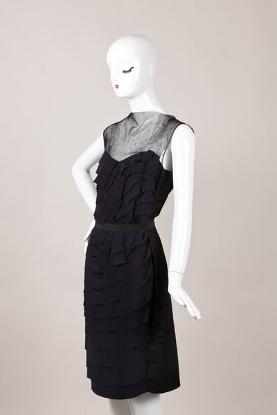 Black and Navy Ribbon Trim Sleeveless Dress