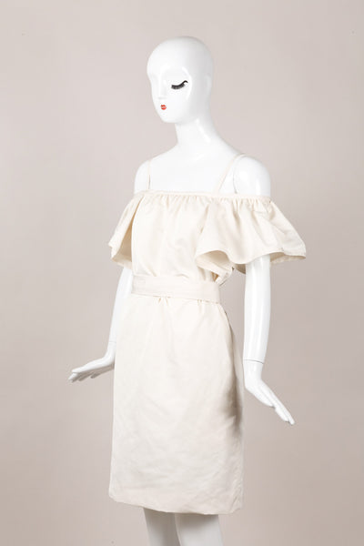 New With Tags Cream Off the Shoulder Belted Dress