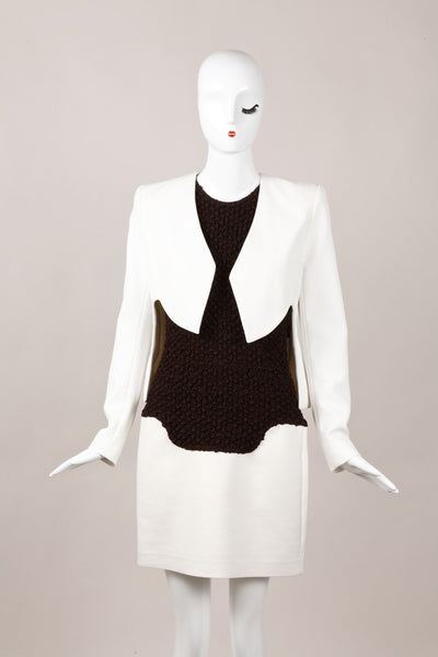 Black and White Sleeveless Textured Dress and Jacket Set