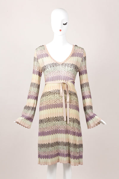 Purple, Grey, and Pink Striped Knit Belted Dress