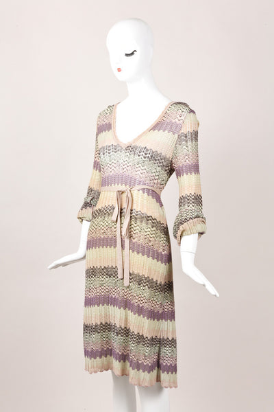 Purple, Grey, and Pink Striped Knit Belted Dress