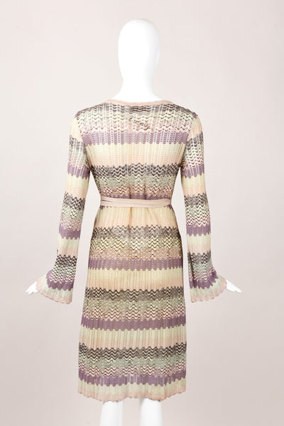 Purple, Grey, and Pink Striped Knit Belted Dress