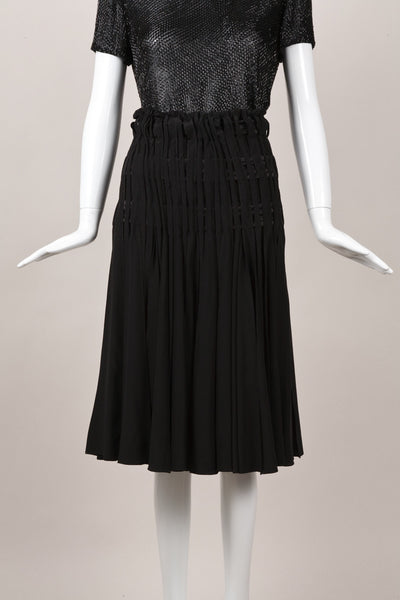 Black Woven Pleated Skirt