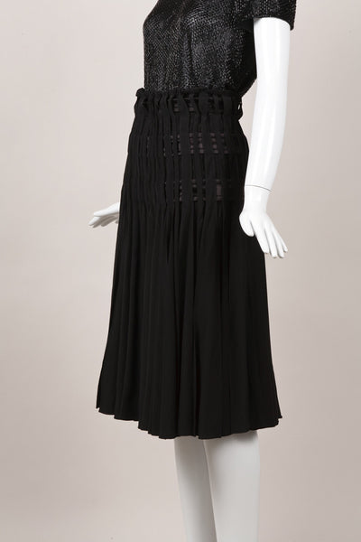 Black Woven Pleated Skirt