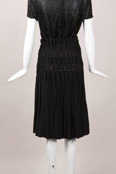 Black Woven Pleated Skirt