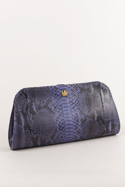 Blue and Black Python Leather Clutch