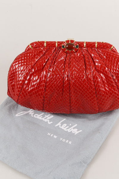 Red Reptile Leather Hinged Clutch