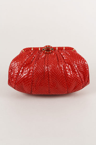 Red Reptile Leather Hinged Clutch