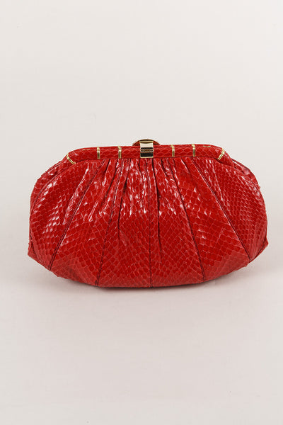 Red Reptile Leather Hinged Clutch