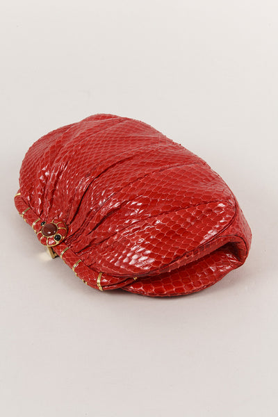 Red Reptile Leather Hinged Clutch