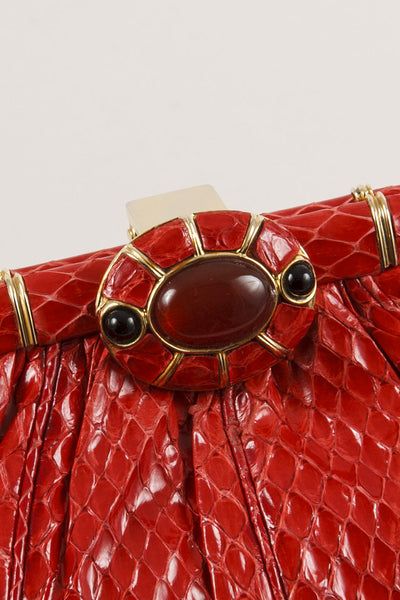 Red Reptile Leather Hinged Clutch