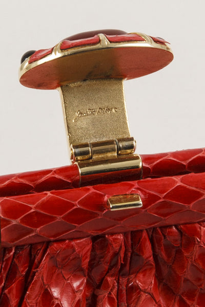 Red Reptile Leather Hinged Clutch