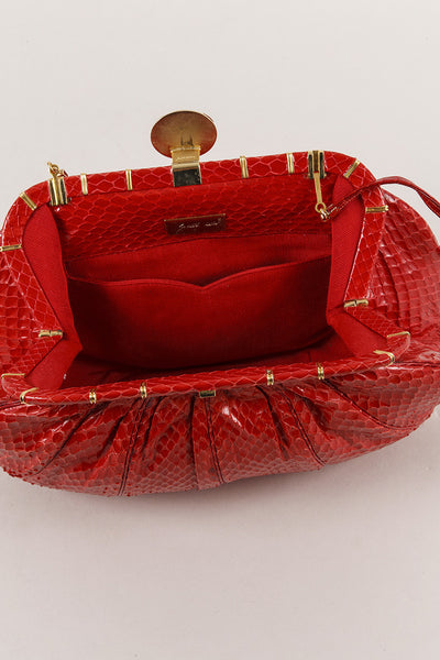 Red Reptile Leather Hinged Clutch