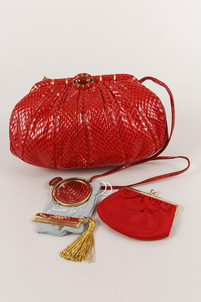 Red Reptile Leather Hinged Clutch