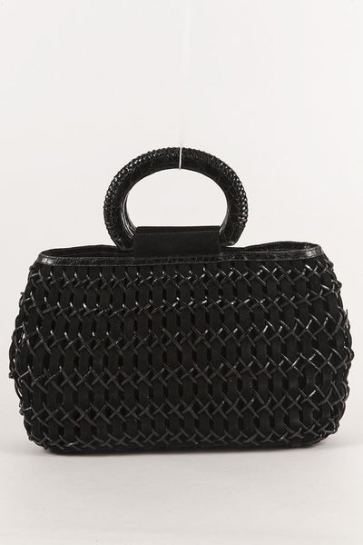 Black Crocodile and Suede Woven Handbag