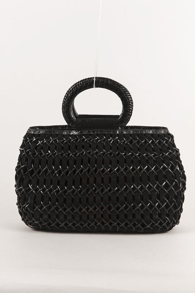 Black Crocodile and Suede Woven Handbag