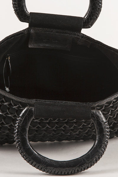 Black Crocodile and Suede Woven Handbag