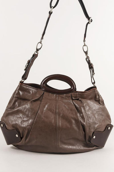 Leather "Balloon" Satchel Bag With Shoulder Strap