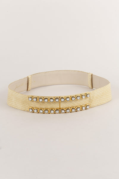 Pale Yellow Snakeskin Embellished Belt