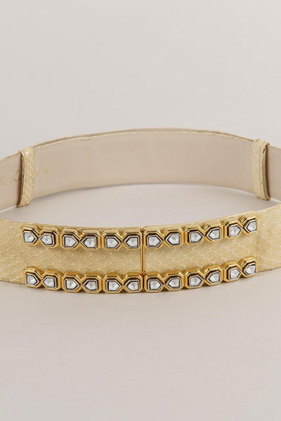 Pale Yellow Snakeskin Embellished Belt