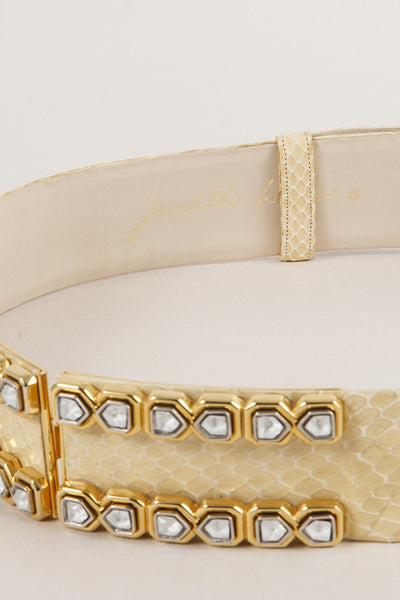 Pale Yellow Snakeskin Embellished Belt