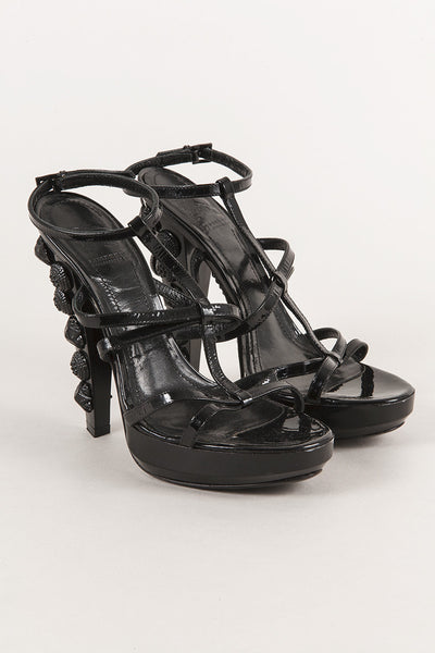 Black Patent Leather Platform Studded Strappy Sandals