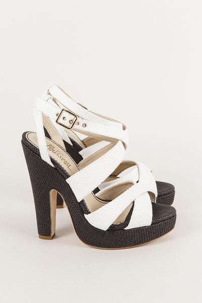 New In Box Black and White Strappy Sandal "Straw" Pump Heels