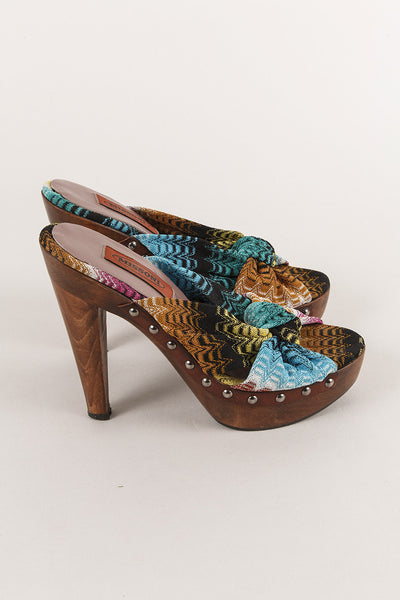 Brown and Multicolor Open Toe Leather Platform Slide Sandals