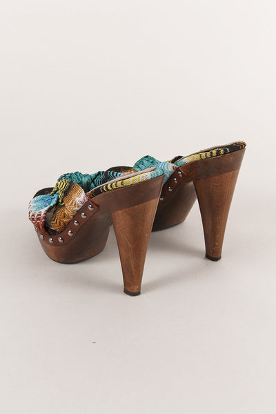 Brown and Multicolor Open Toe Leather Platform Slide Sandals