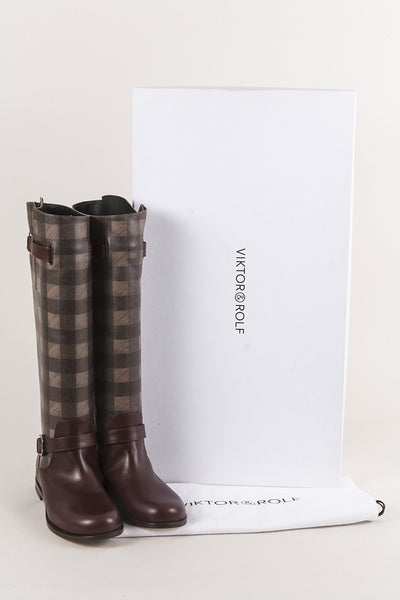 New In Box Plaid Leather "Riding" Boot