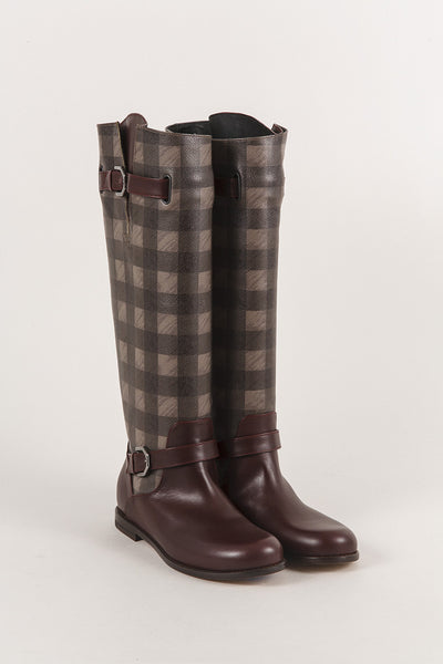 New In Box Plaid Leather "Riding" Boot