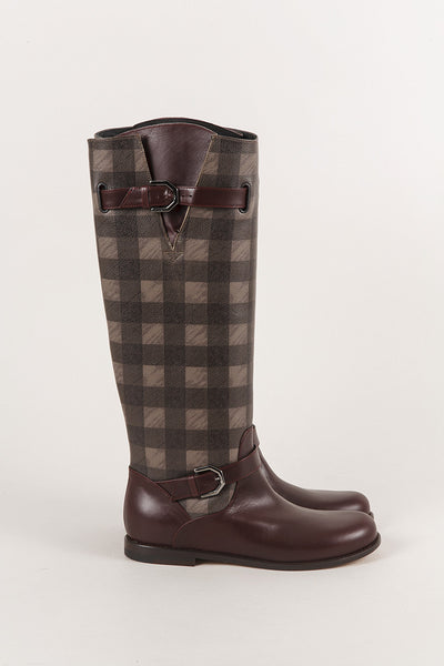 New In Box Plaid Leather "Riding" Boot