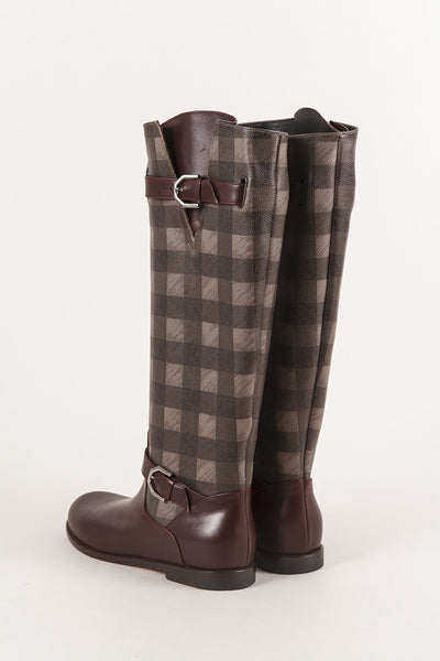 New In Box Plaid Leather "Riding" Boot