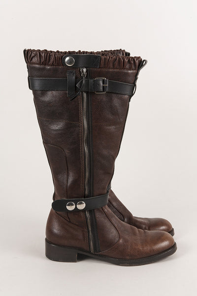 Leather Biker Boots With Fur And Ruffle