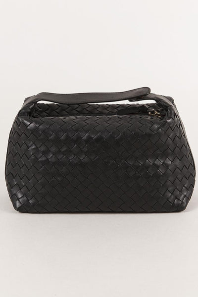 Small Black Leather Woven Shoulder Bag