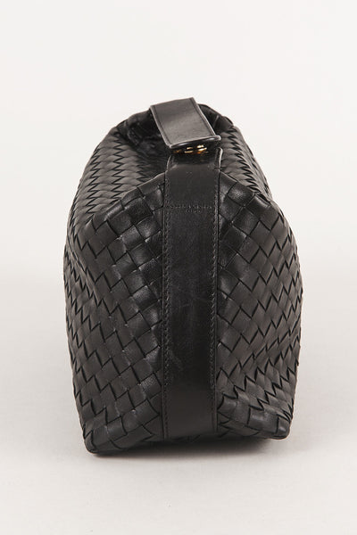 Small Black Leather Woven Shoulder Bag