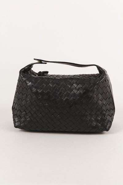 Small Black Leather Woven Shoulder Bag