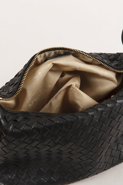 Small Black Leather Woven Shoulder Bag